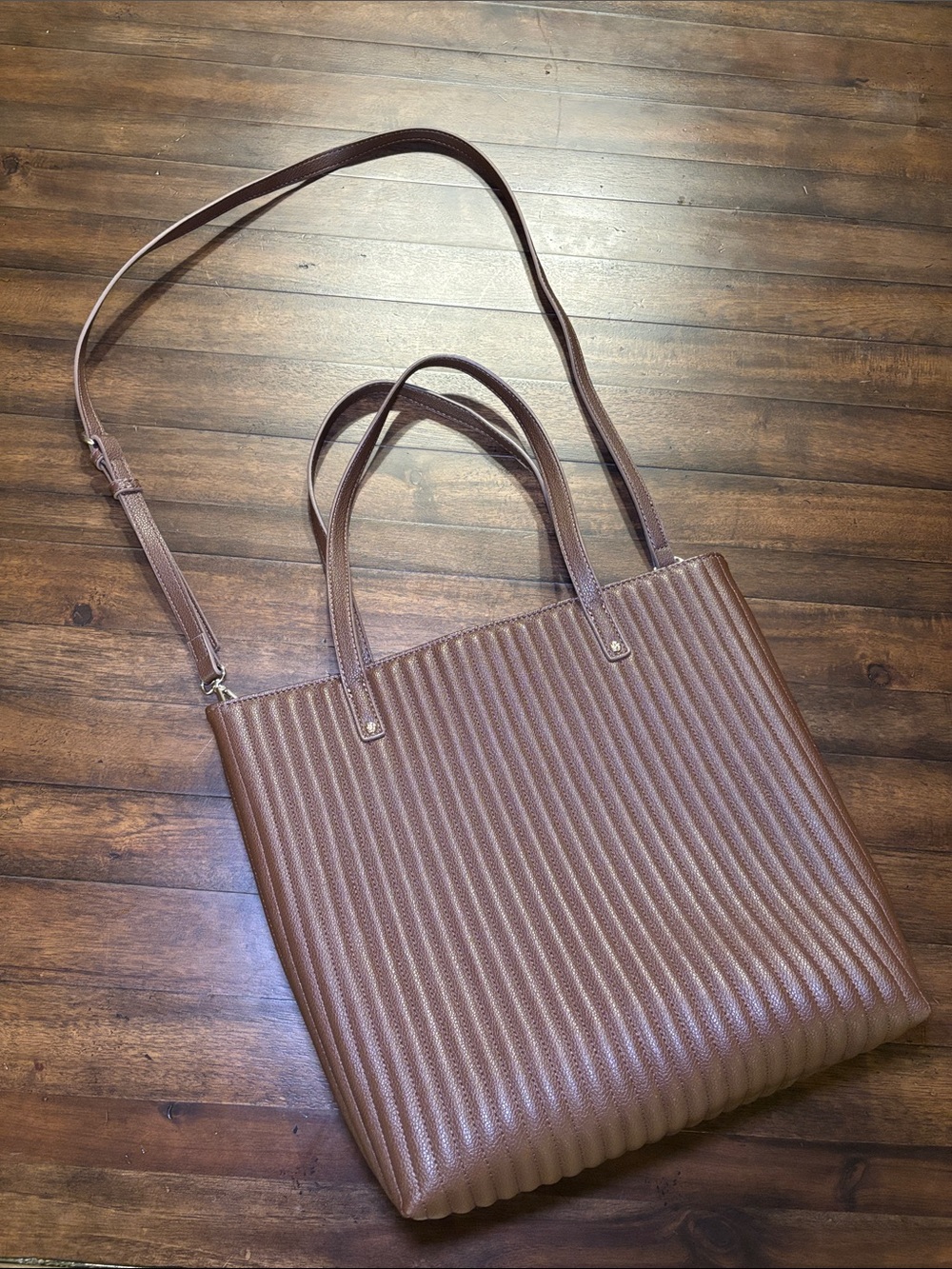 LC Lauren Conrad Ribbed Faux-Leather Tote in Brown